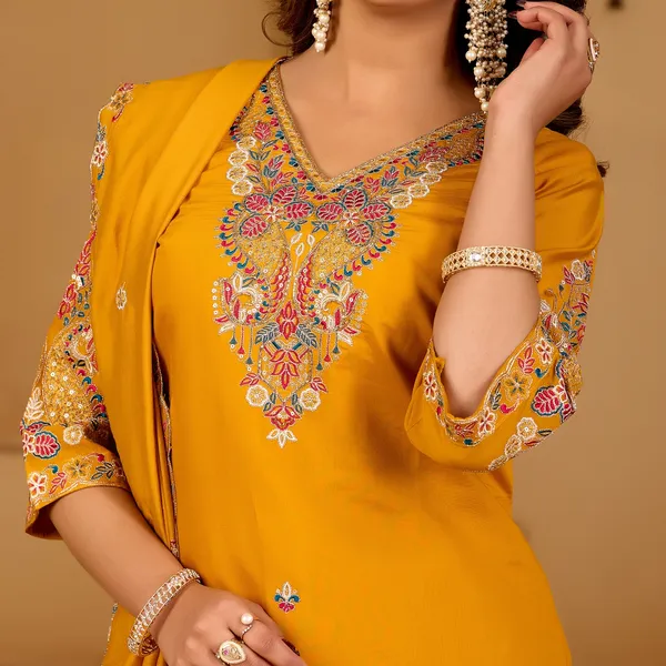 Mustard_Roman_Silk_Straight_Suit_Set_For_Women