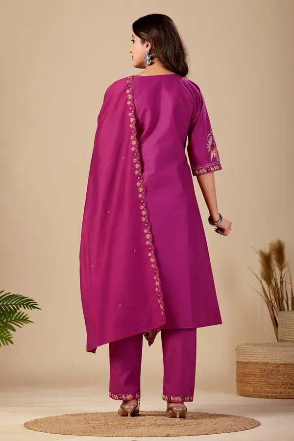 Magenta_Cambric_Cotton_Straight_Kurta_Set_For_Women
