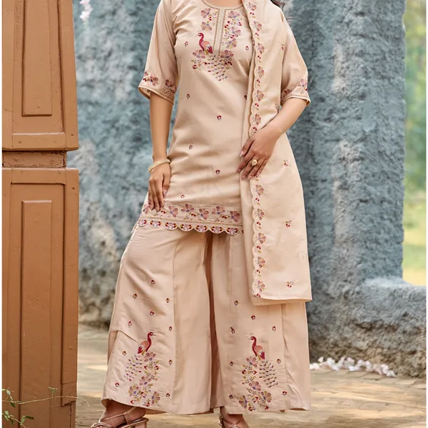 Beige_Roman_Silk_Kurta_Set_For_Women