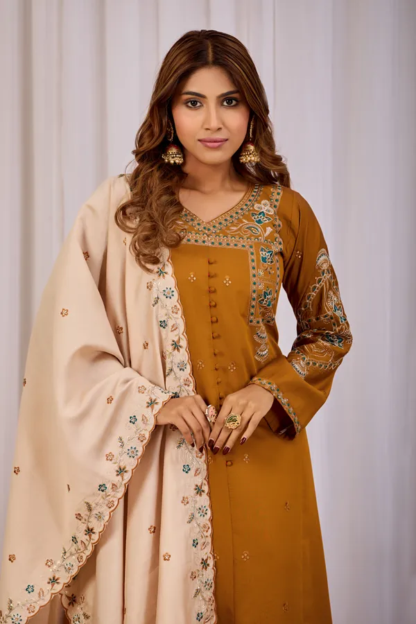 Mustard_Two_Tone_Roman_Silk_Straight_Kurta_Set_For_Women