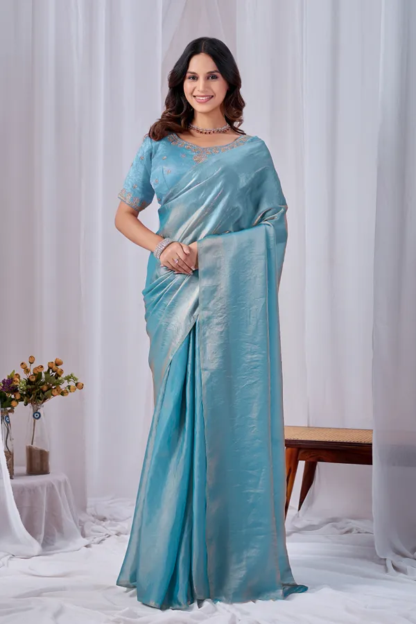 Blue_Fancy_Satin_Saree_With_Blouse_For_Women