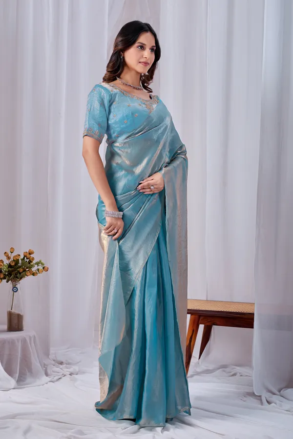 Blue_Fancy_Satin_Saree_With_Blouse_For_Women