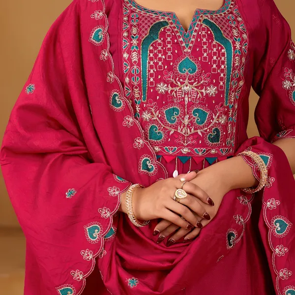 Magenta_Two_Tone_Roman_Kurta_Set_For_Women