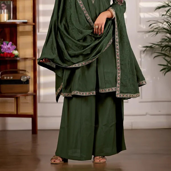 Green_Roman_Silk_Kurta_With_Dupatta_For_Women