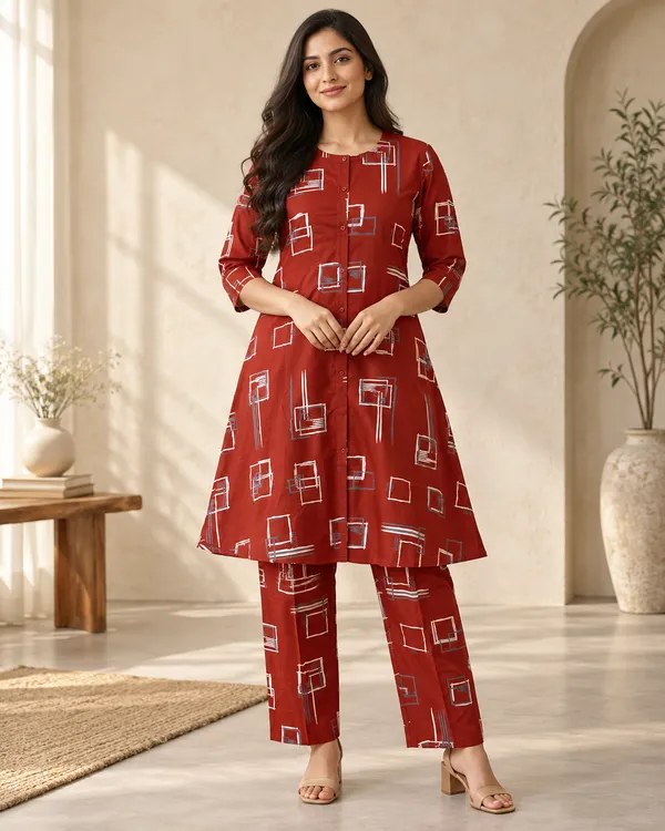Maroon_Heavy_Rayon_Kurta_Pant_Set_For_Women