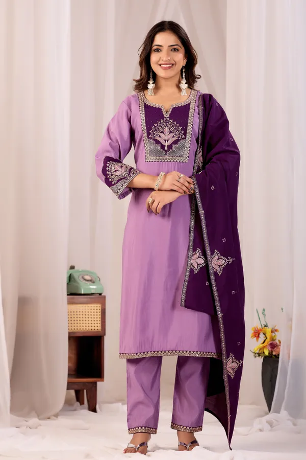 Purple_Roman_Silk_Straight_Kurta_Set_For_Women