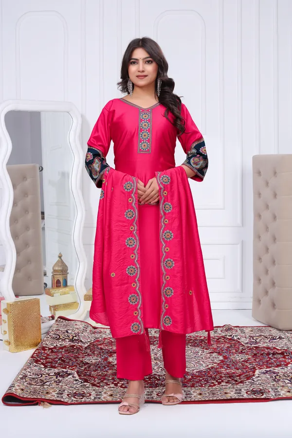 Pink_Gaji_Silk_Straight_Kurta_Set_For_Women