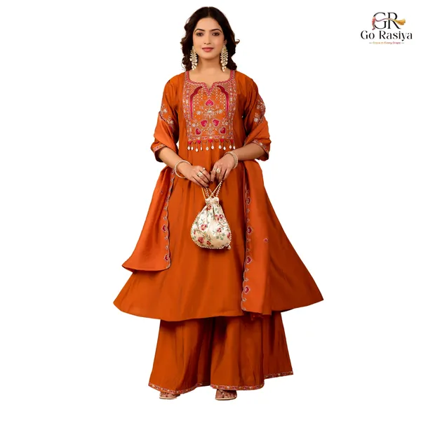 Orange_Two_Tone_Roman_Flared_Kurta_Set_For_Women