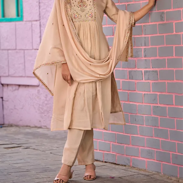 Beige_Mal_Chanderi_Anarkali_Kurta_Set_For_Women