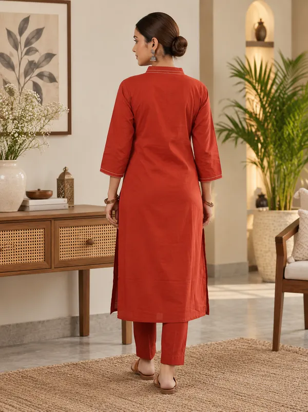 Red_Dabu_Cotton_Straight_Kurta_Set_For_Women