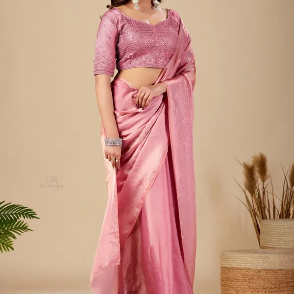 Pink_Fancy_Satin_Saree_With_Blouse_For_Women