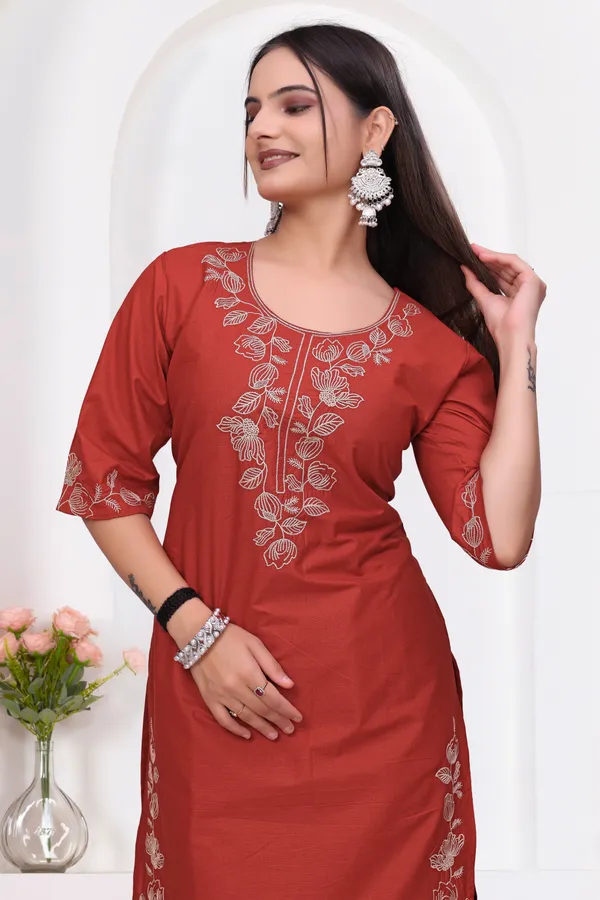 Rust_Dabu_Cotton_Ethnic_Kurta_Set_For_Women