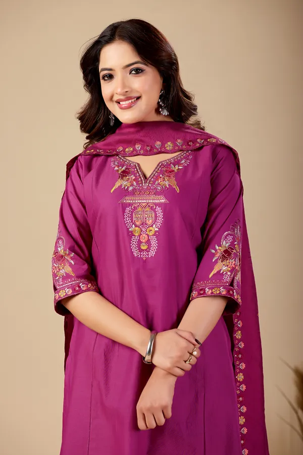 Magenta_Cambric_Cotton_Straight_Kurta_Set_For_Women