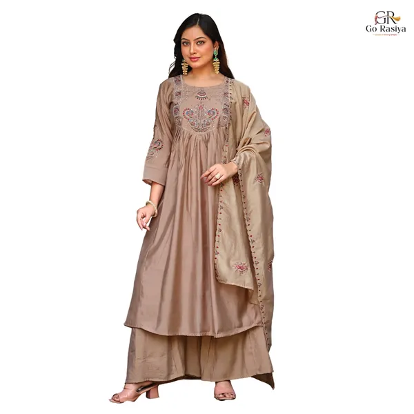 Beige_Roman_Silk_Anarkali_Kurta_Set_With_Dupatta_For_Women