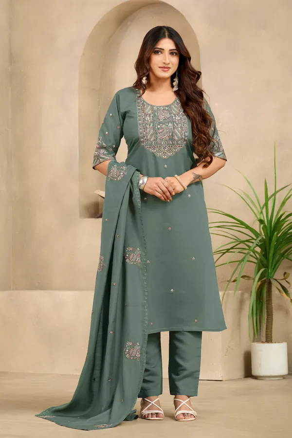 Green_Roman_Silk_Straight_Kurta_Set_For_Women