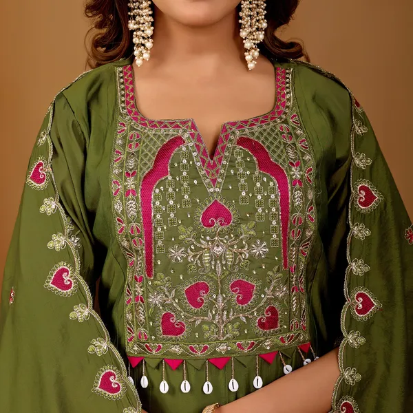Olive_Green_Two_Tone_Roman_Kurta_Set_For_Women