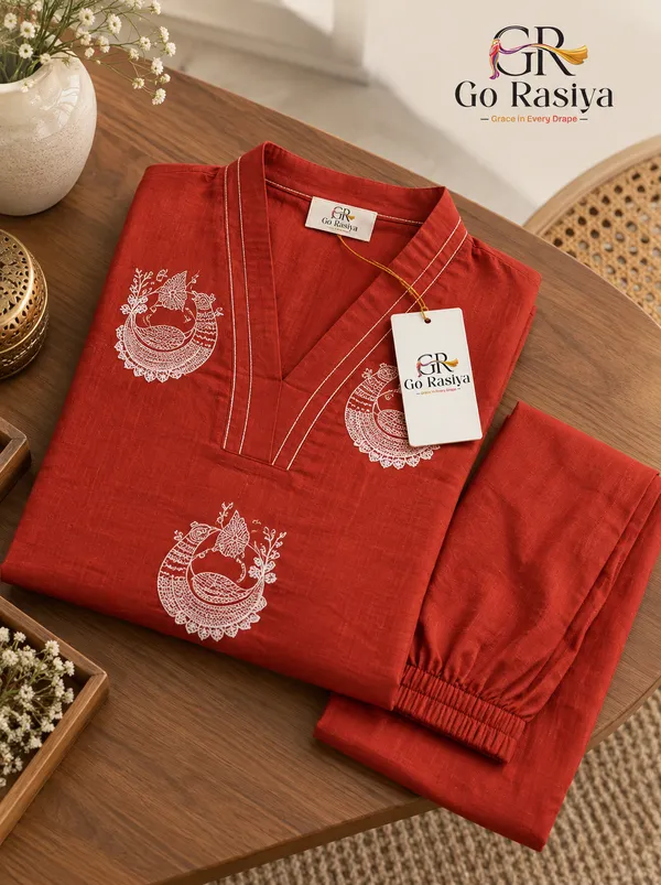 Red_Dabu_Cotton_Straight_Kurta_Set_For_Women