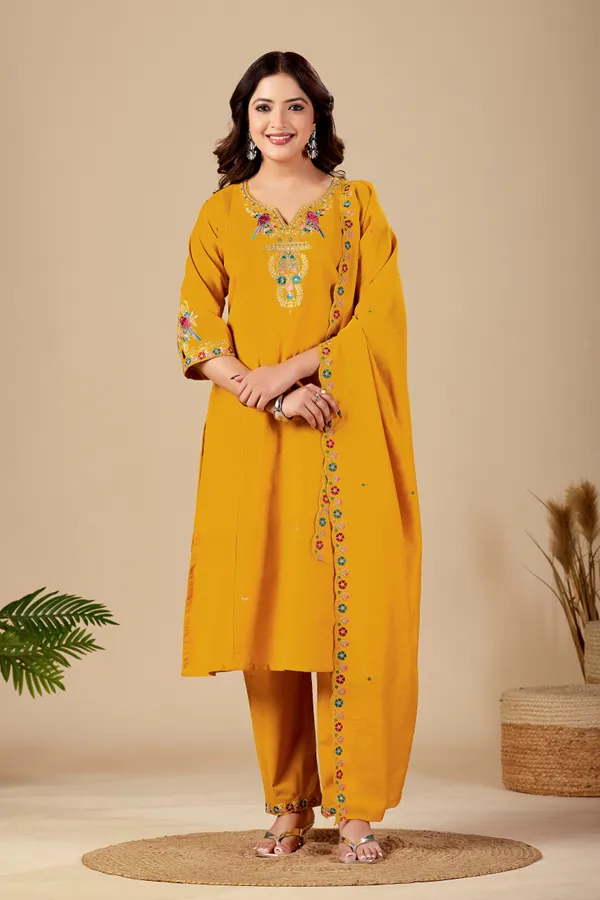 Mustard_Cambric_Cotton_Straight_Kurta_Set_For_Women