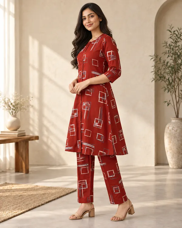 Maroon_Heavy_Rayon_Kurta_Pant_Set_For_Women