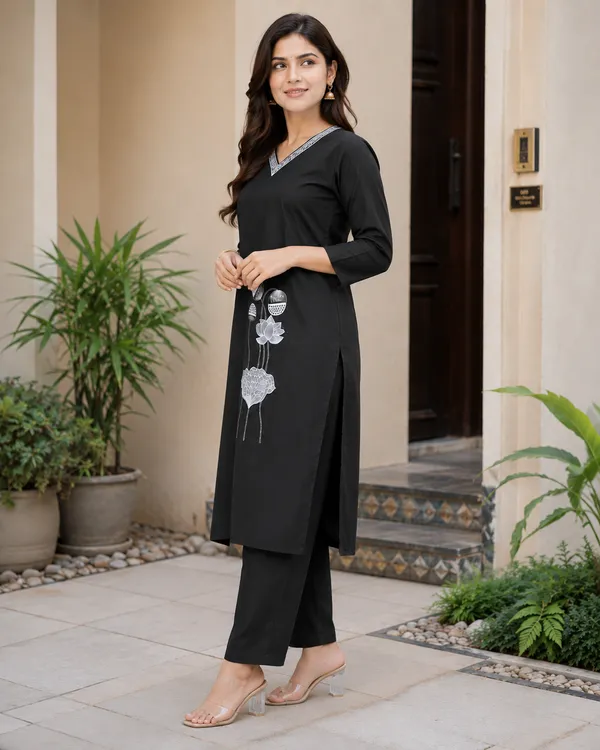 Black_Dabu_Cotton_Kurta_Pant_Set_For_Women