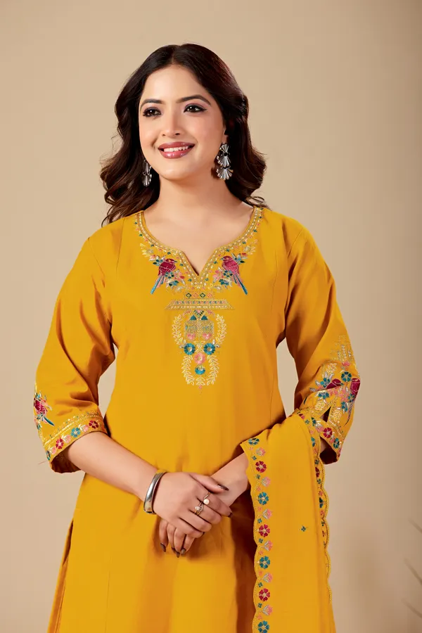 Mustard_Cambric_Cotton_Straight_Kurta_Set_For_Women