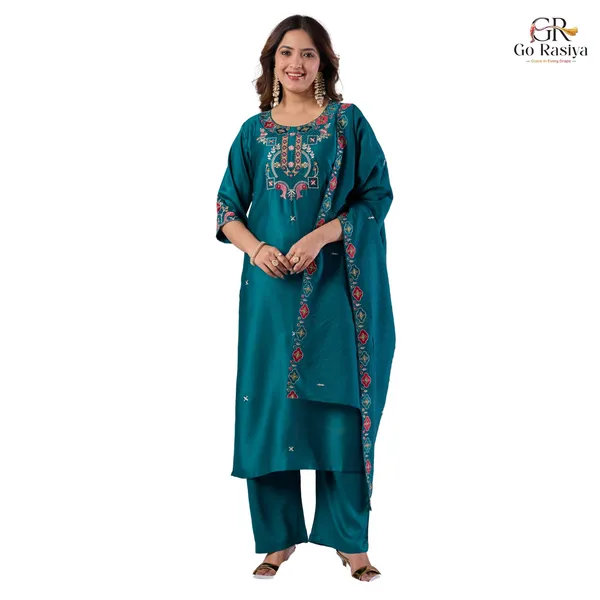 Teal_Gaji_Cotton_Straight_Kurta_Set_For_Women