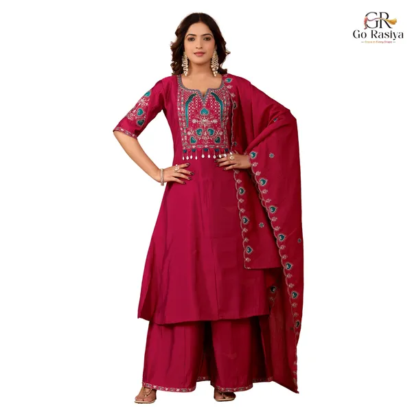 Magenta_Two_Tone_Roman_Kurta_Set_For_Women