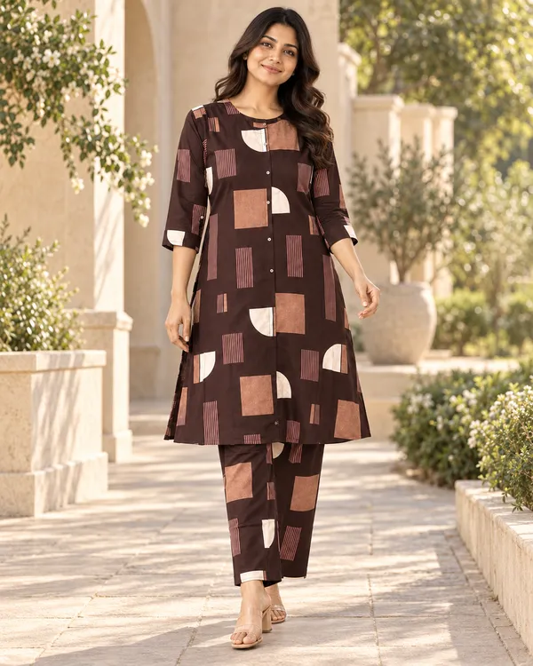 Brown_Heavy_Rayon_Straight_Kurta_Set_For_Women