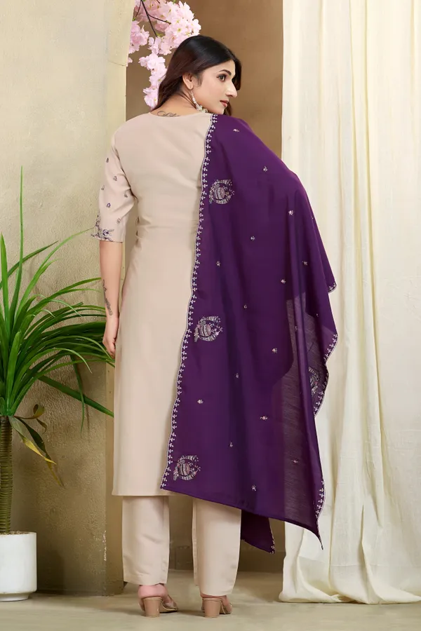 Beige_&_Purple_Roman_Silk_Kurta_Pant_Dupatta_Set_For_Women