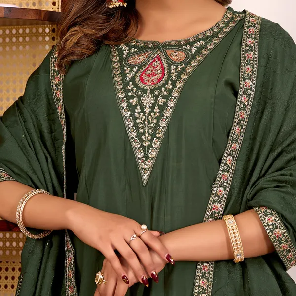 Green_Roman_Silk_Kurta_With_Dupatta_For_Women