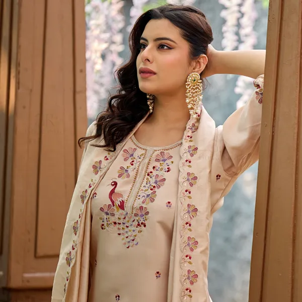 Beige_Roman_Silk_Kurta_Set_For_Women