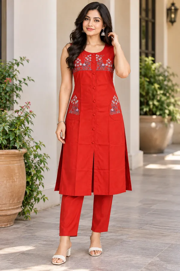 Red_Dabu_Cotton_Straight_Kurta_Set_For_Women