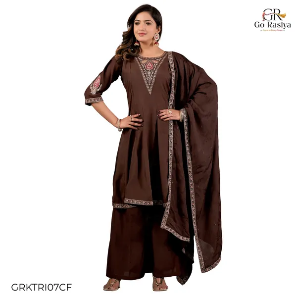 Brown_Roman_Silk_Kurta_Set_For_Women