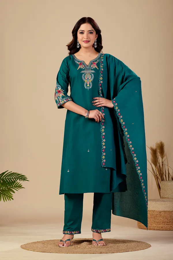 Teal_Cambric_Cotton_Straight_Kurta_Set_For_Women