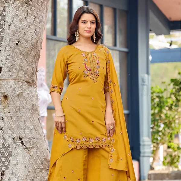 Mustard_Roman_Silk_Straight_Kurta_Set_For_Women