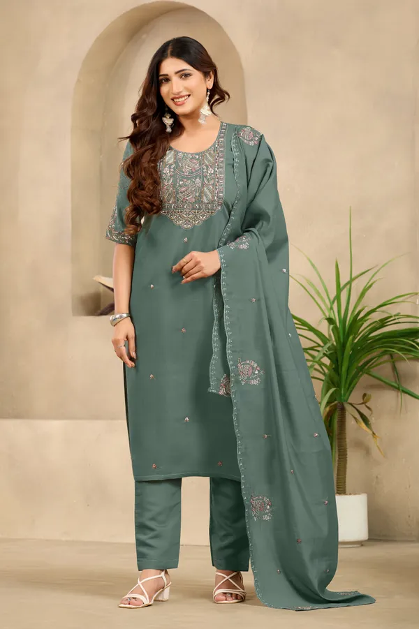 Green_Roman_Silk_Straight_Kurta_Set_For_Women