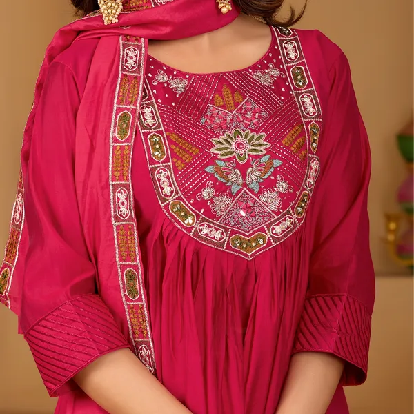 Magenta_Roman_Silk_Kurta_Palazzo_Set_For_Women