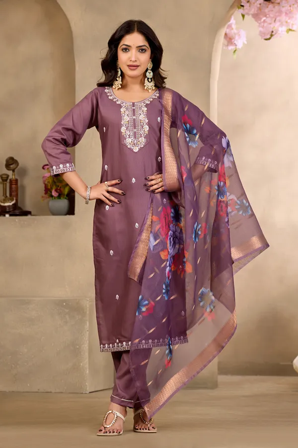 Purple_Rayon_Jacquard_Kurta_Set_For_Women