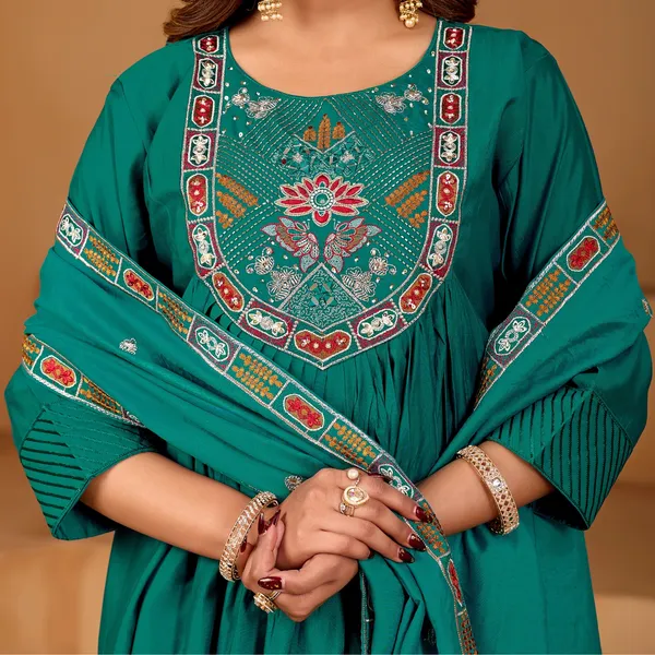 Teal_Roman_Silk_Anarkali_Suit_Set_For_Women