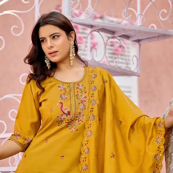 Mustard_Roman_Silk_Straight_Kurta_Set_For_Women