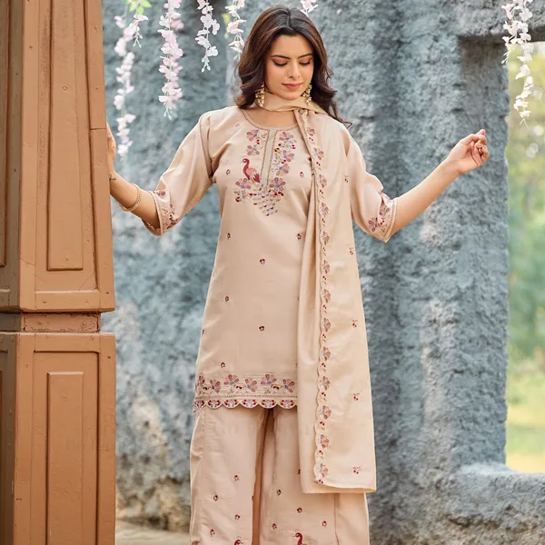 Beige_Roman_Silk_Kurta_Set_For_Women