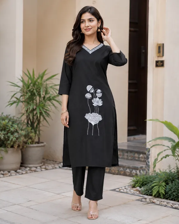 Black_Dabu_Cotton_Kurta_Pant_Set_For_Women