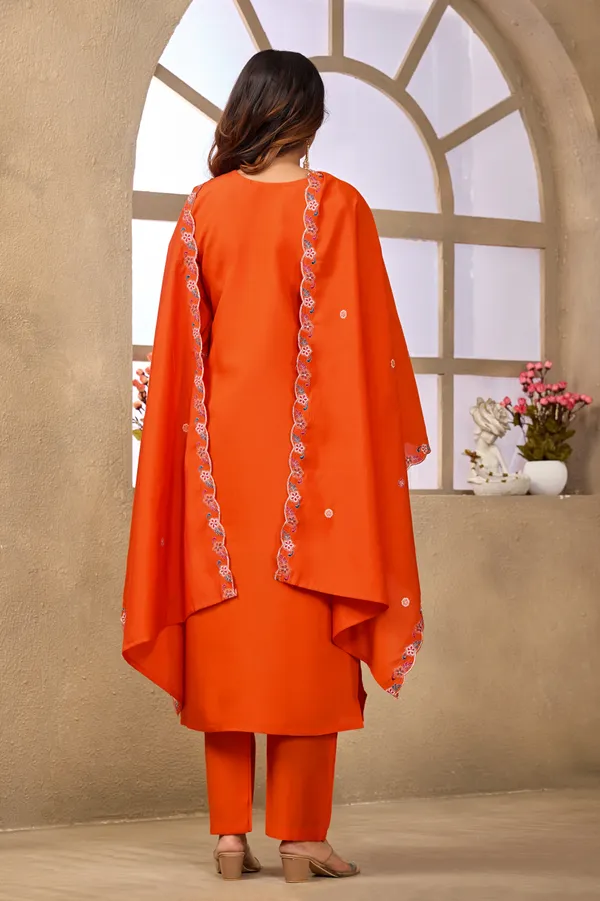 Orange_Roman_Silk_Straight_Kurta_Set_For_Women