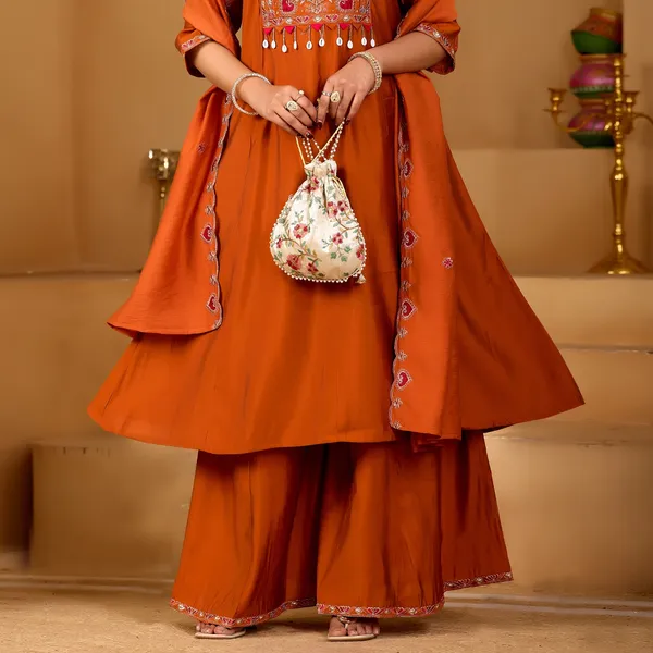Orange_Two_Tone_Roman_Flared_Kurta_Set_For_Women