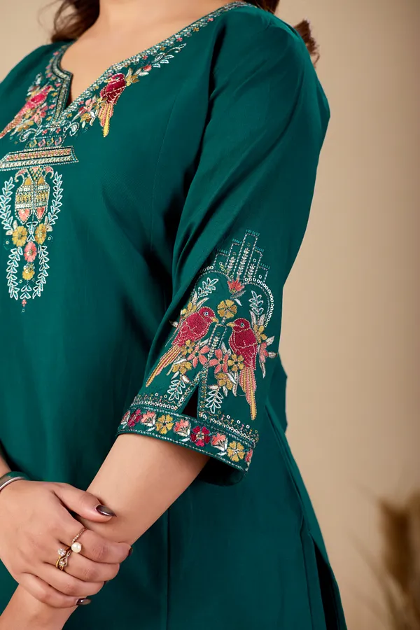 Teal_Cambric_Cotton_Straight_Kurta_Set_For_Women