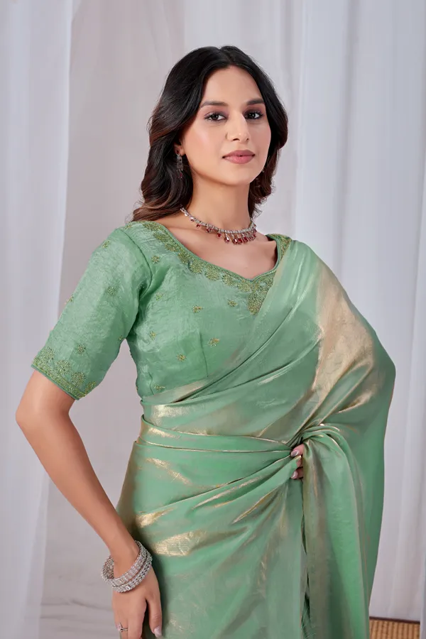 Green_Fancy_Satin_Saree_With_Blouse_For_Women