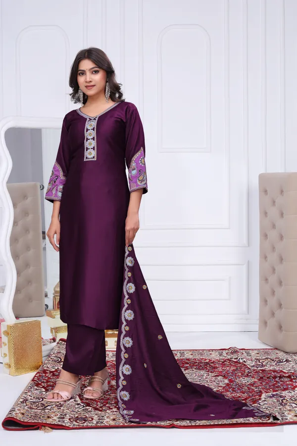 Purple_Gaji_Silk_Straight_Kurta_Set_For_Women