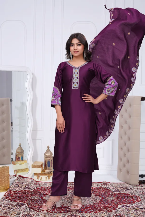 Purple_Gaji_Silk_Straight_Kurta_Set_For_Women