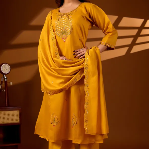 Mustard_Roman_Silk_Ethnic_Kurta_Set_For_Women