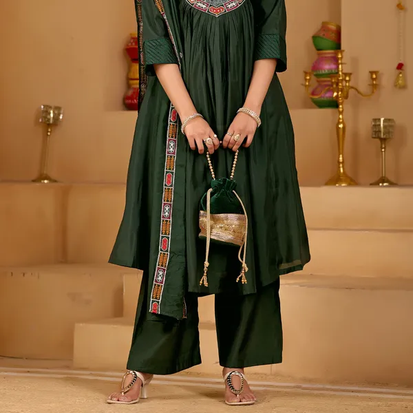 Dark_Green_Roman_Silk_Anarkali_Suit_Set_For_Women